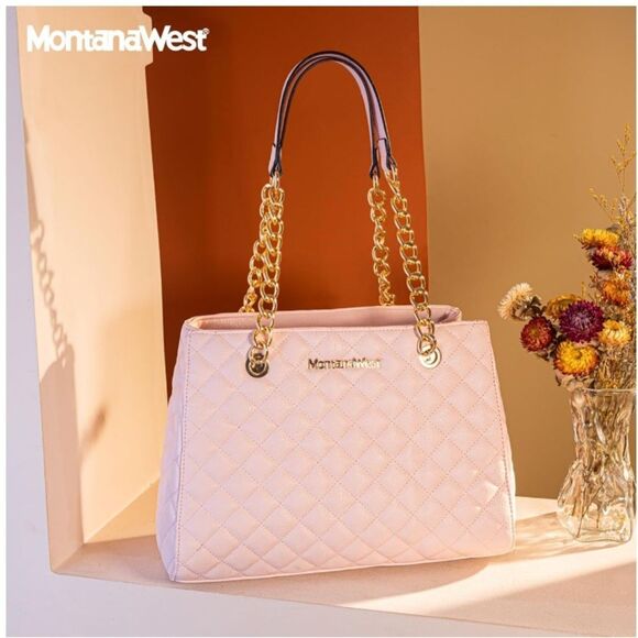 Montana West MEDIUM Tote Bag for Women Quilted Chain Handbags Shoulder Purse - Picture 1 of 5